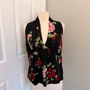Y2K BLACK CDW FLORAL HIGH NECK TOP